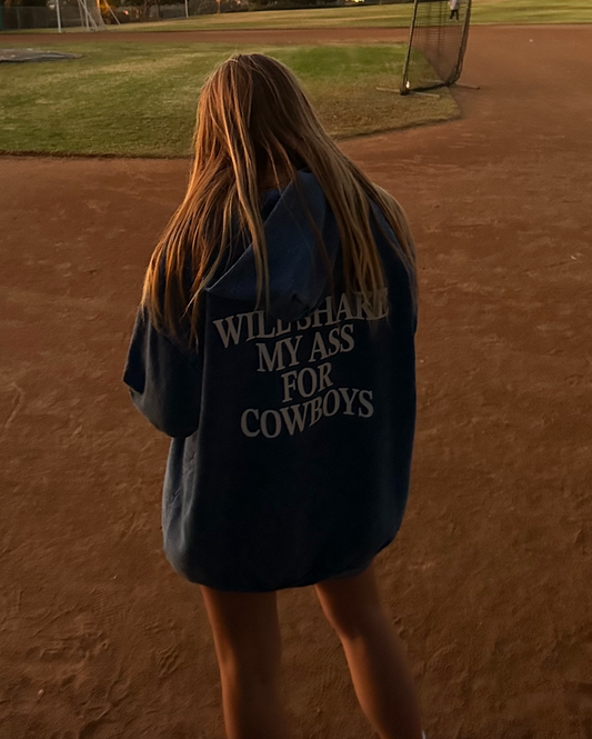 "Will Shake My Ass For Cowboys" Washed Blue Hoodie